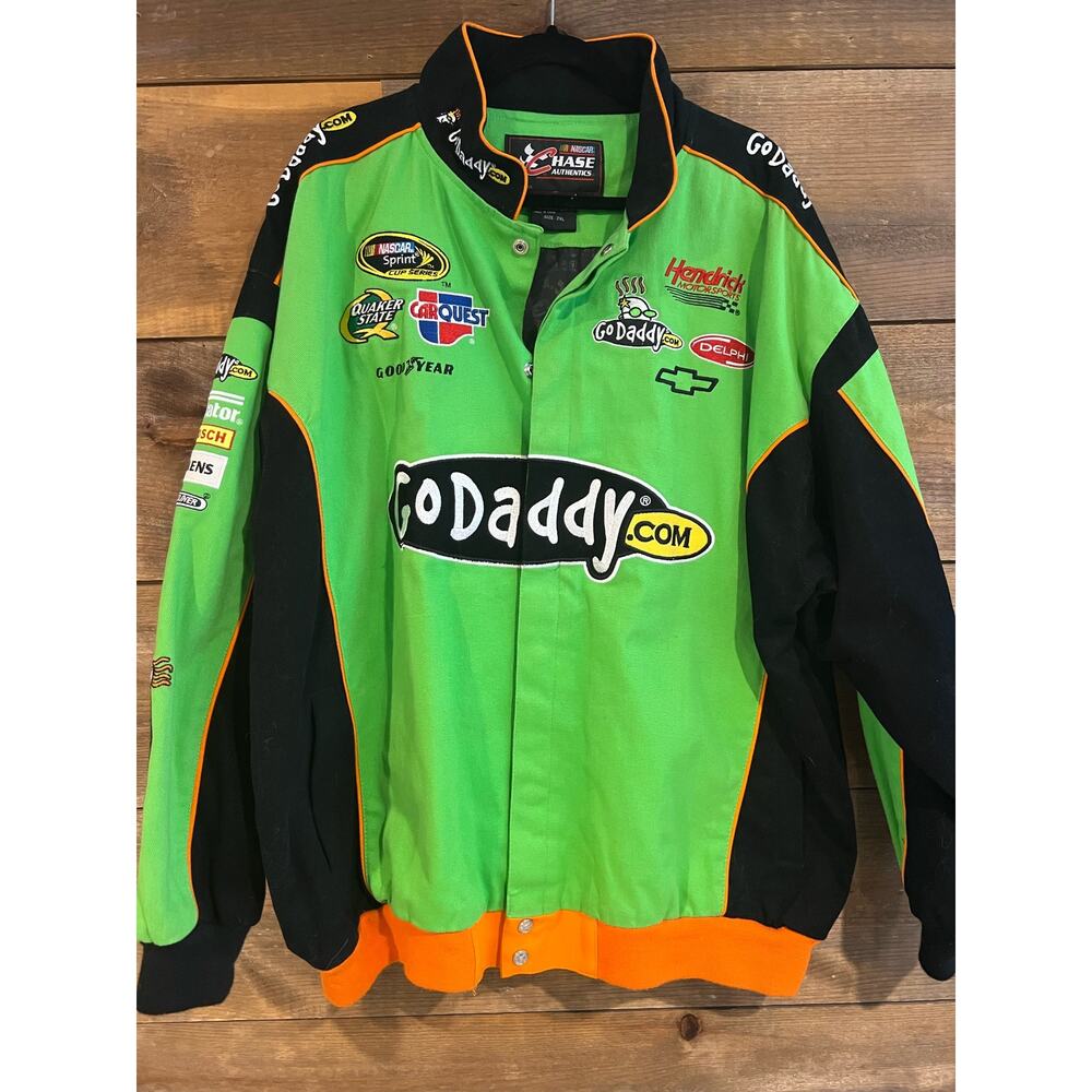 Vintage‎ Nascar Racing Mark Martin Jacket GoDaddy Green 2XLarge Coat Mens